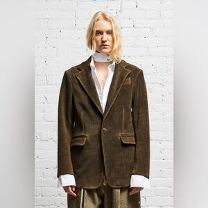 R13 Shrunken Leather Suede Blazer Jacket Olive Green 
Size XS brand New